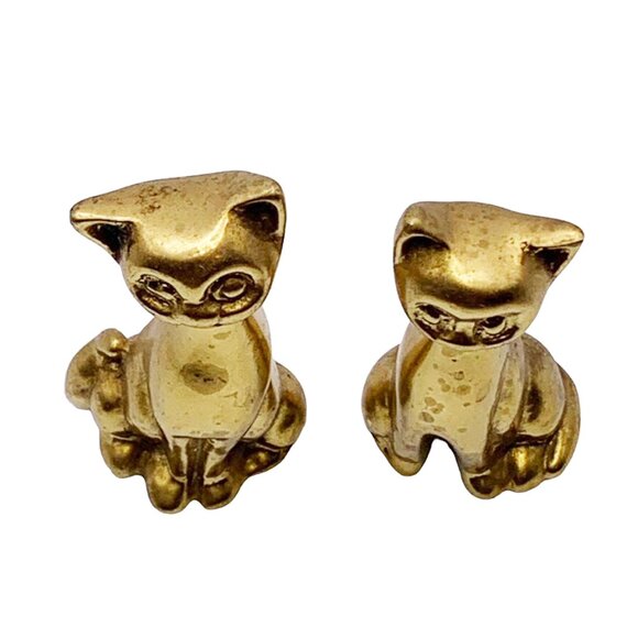 VINTAGE MCM Small Brass Happy Cat Duo - Picture 4 of 7